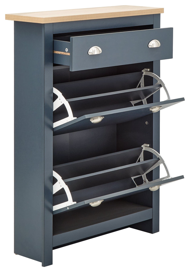 GFW Shoe Cabinet Lancaster 2Dr 1Drw Shoe Cabinet Slate Blue Bed Kings