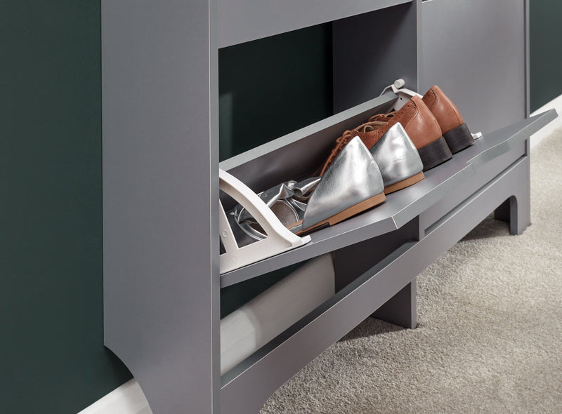 GFW Shoe Cabinet Narrow 4 Drawer Shoe Cabinet Grey Bed Kings