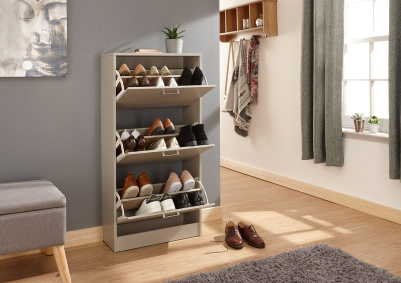 GFW Shoe Cabinet Stirling Three Tier Shoe Cabinet Grey Bed Kings