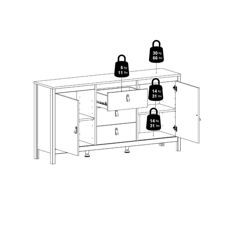 FTG Sideboard Barcelona Sideboard 2 Doors + 3 Drawers In White Bed Kings