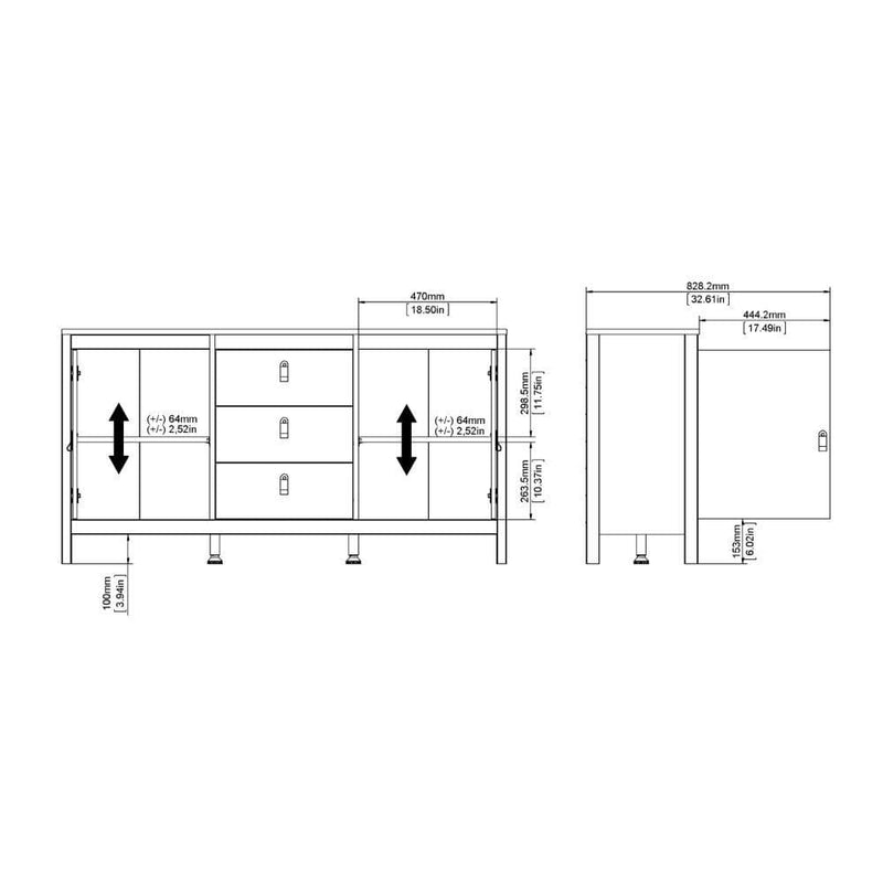 FTG Sideboard Barcelona Sideboard 2 Doors + 3 Drawers In White Bed Kings