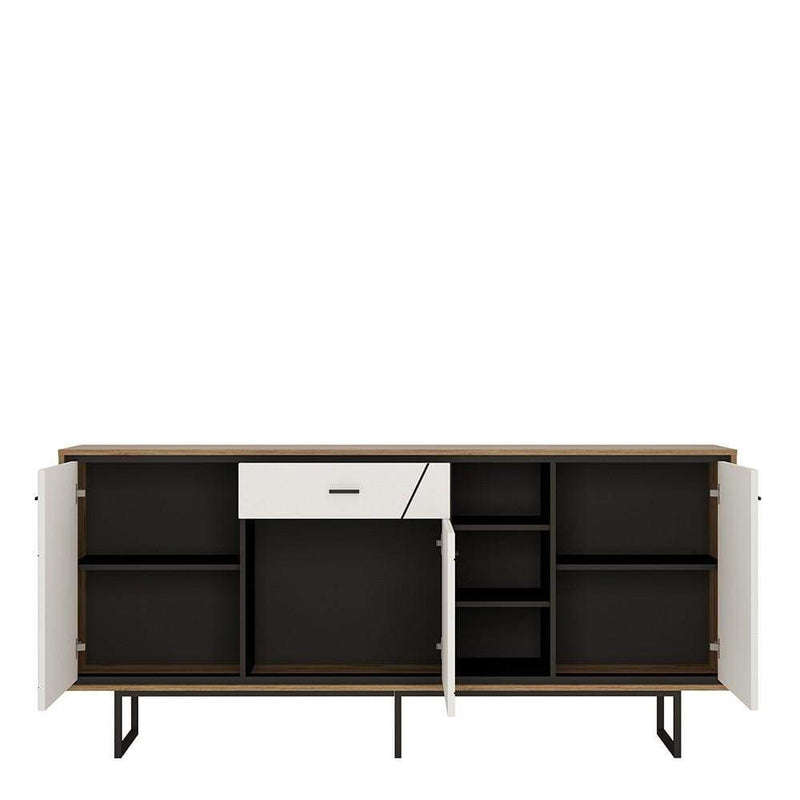 FTG Sideboard Brolo 3 door 1 drawer wide sideboard White, Black, and dark wood Bed Kings