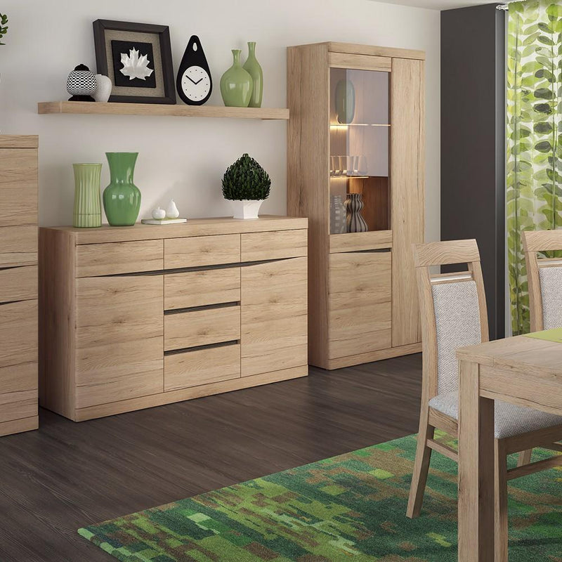 FTG Sideboard Kensington Wide 4 Drawer 4 door Sideboard Oak with dark Trim Melamine Bed Kings