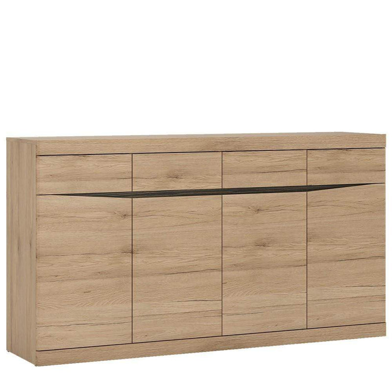 FTG Sideboard Kensington Wide 4 Drawer 4 door Sideboard Oak with dark Trim Melamine Bed Kings