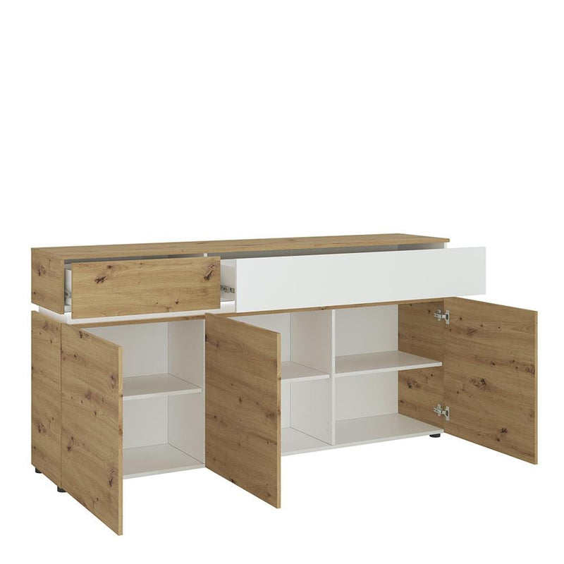 FTG Sideboard Luci Bright - Luci 3 door 2 drawer sideboard (including LED lighting) in White and Oak Bed Kings