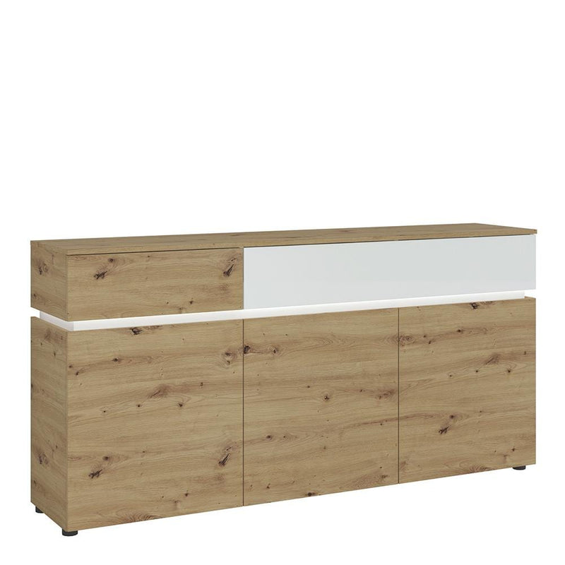 FTG Sideboard Luci Bright - Luci 3 door 2 drawer sideboard (including LED lighting) in White and Oak Bed Kings