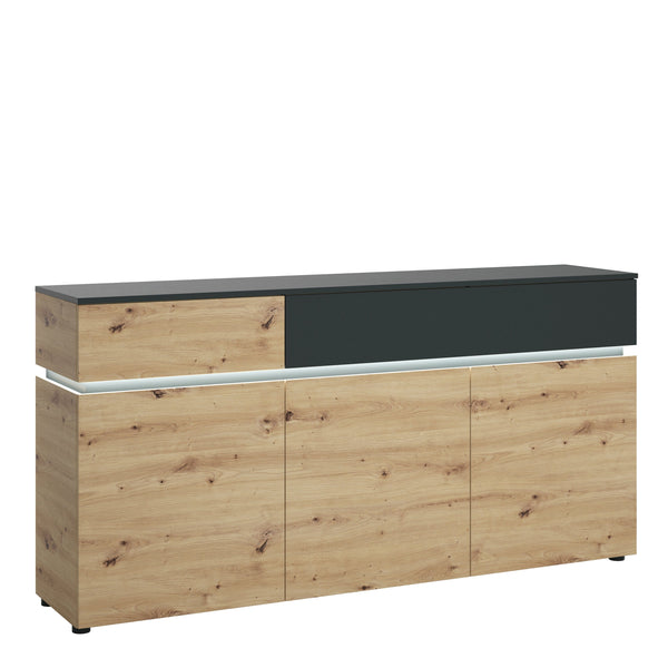 FTG Sideboard Luci Dark - Luci 3 door 2 drawer sideboard (including LED lighting) in Platinum and Oak Bed Kings