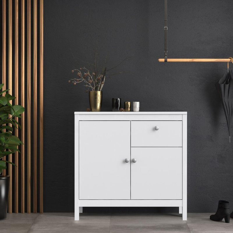 FTG Sideboard Madrid Sideboard 2 Doors + 1 Drawer In White Bed Kings