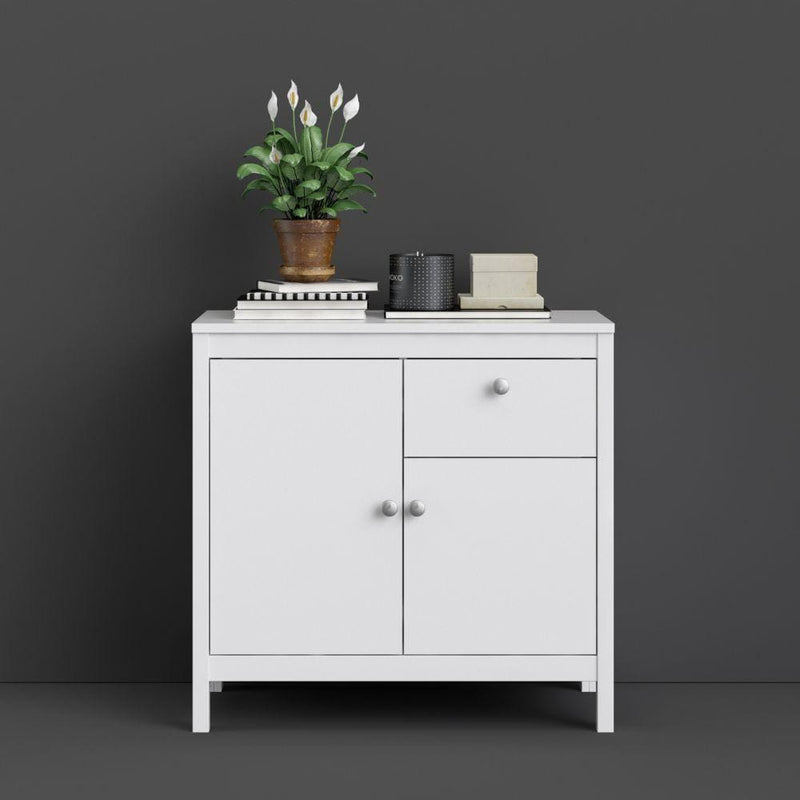 FTG Sideboard Madrid Sideboard 2 Doors + 1 Drawer In White Bed Kings
