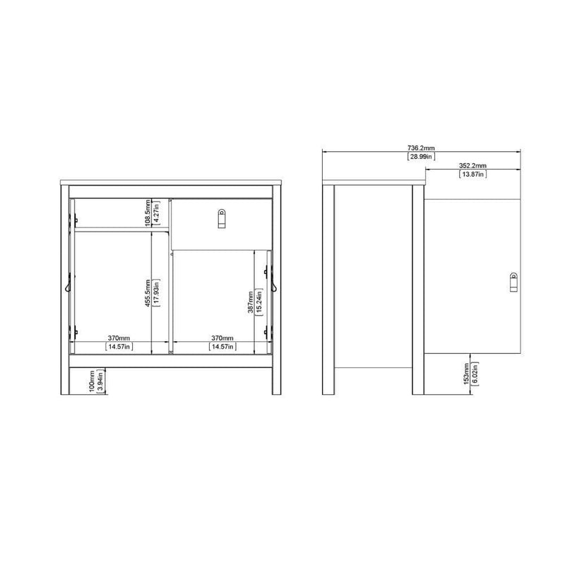 FTG Sideboard Madrid Sideboard 2 Doors + 1 Drawer In White Bed Kings