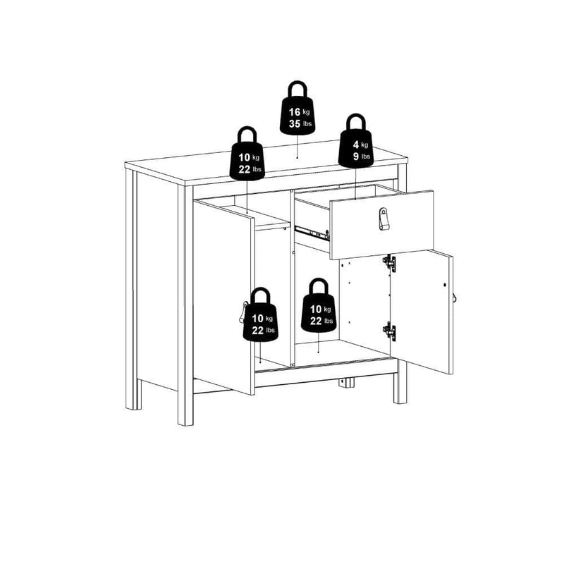 FTG Sideboard Madrid Sideboard 2 Doors + 1 Drawer In White Bed Kings
