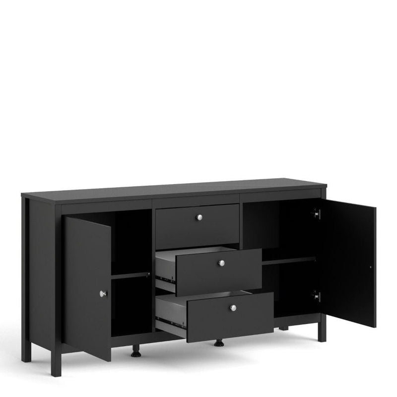 FTG Sideboard Madrid Sideboard 2 Doors + 3 Drawers In Matt Black Bed Kings