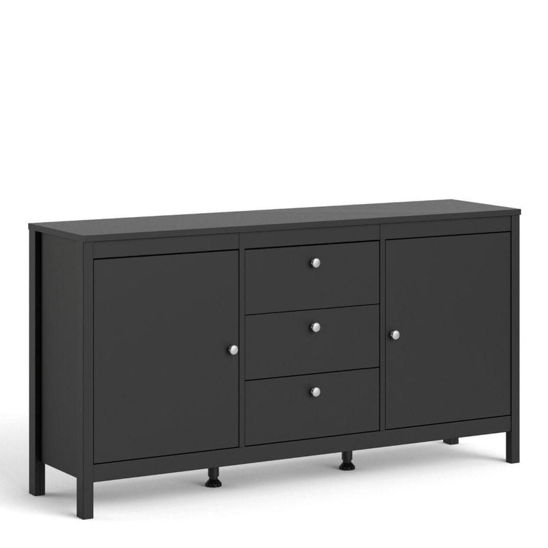 FTG Sideboard Madrid Sideboard 2 Doors + 3 Drawers In Matt Black Bed Kings
