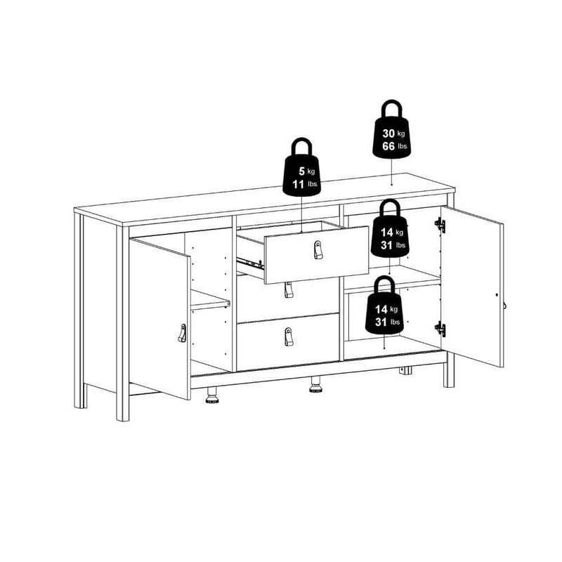 FTG Sideboard Madrid Sideboard 2 Doors + 3 Drawers In Matt Black Bed Kings