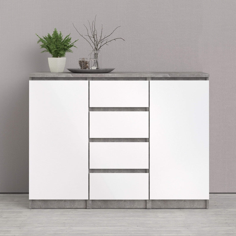 FTG Sideboard Naia Sideboard - 4 Drawers 2 Doors in Concrete and White High Gloss Bed Kings
