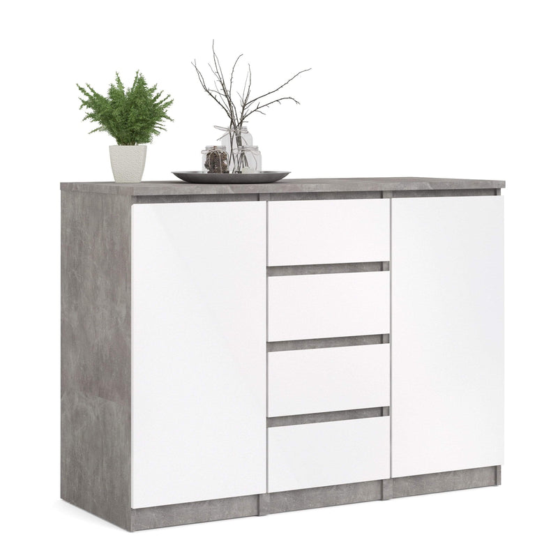 FTG Sideboard Naia Sideboard - 4 Drawers 2 Doors in Concrete and White High Gloss Bed Kings