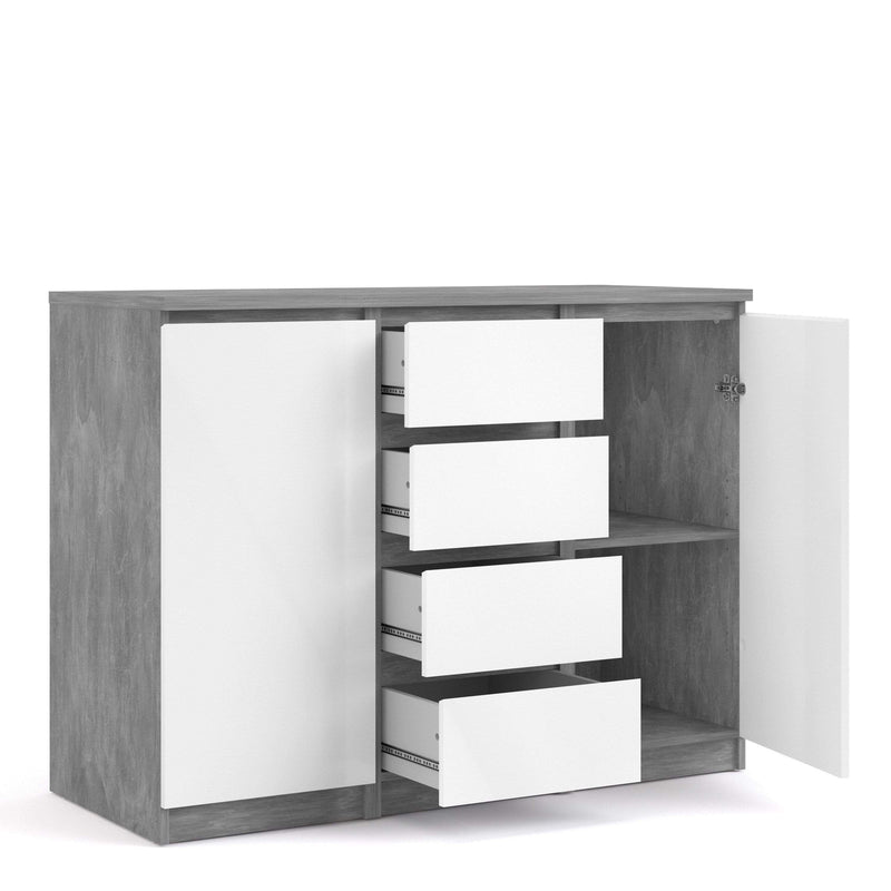FTG Sideboard Naia Sideboard - 4 Drawers 2 Doors in Concrete and White High Gloss Bed Kings