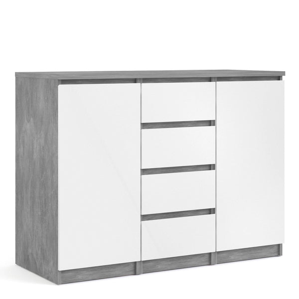 FTG Sideboard Naia Sideboard - 4 Drawers 2 Doors in Concrete and White High Gloss Bed Kings