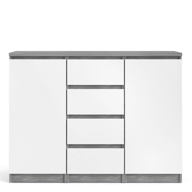 FTG Sideboard Naia Sideboard - 4 Drawers 2 Doors in Concrete and White High Gloss Bed Kings