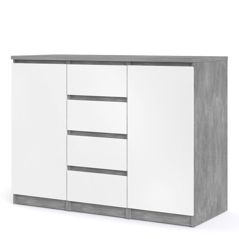 FTG Sideboard Naia Sideboard - 4 Drawers 2 Doors in Concrete and White High Gloss Bed Kings
