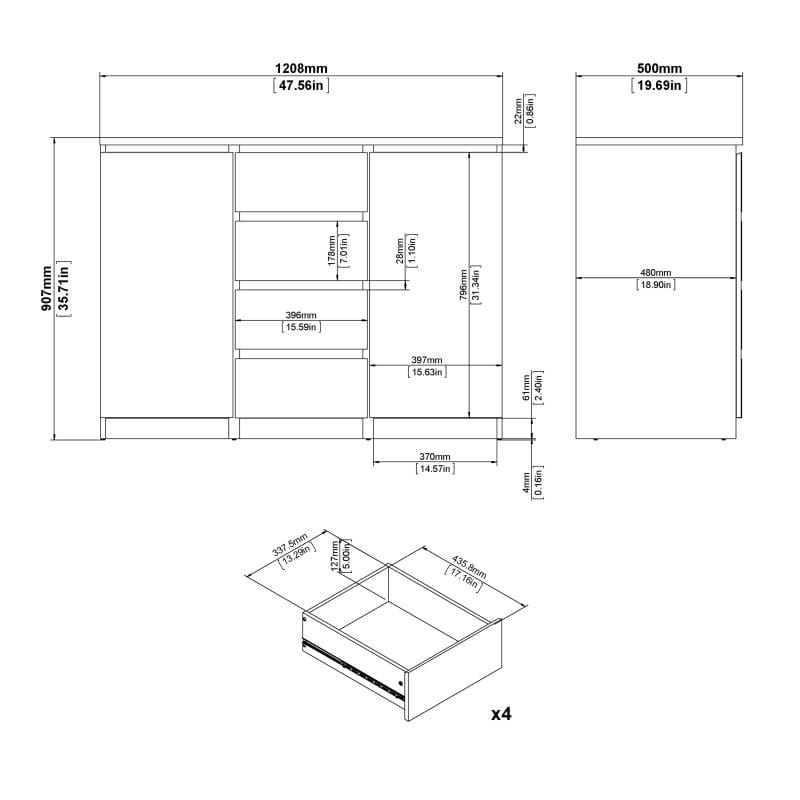 FTG Sideboard Naia Sideboard  4 Drawers 2 Doors in Jackson Hickory Oak Bed Kings