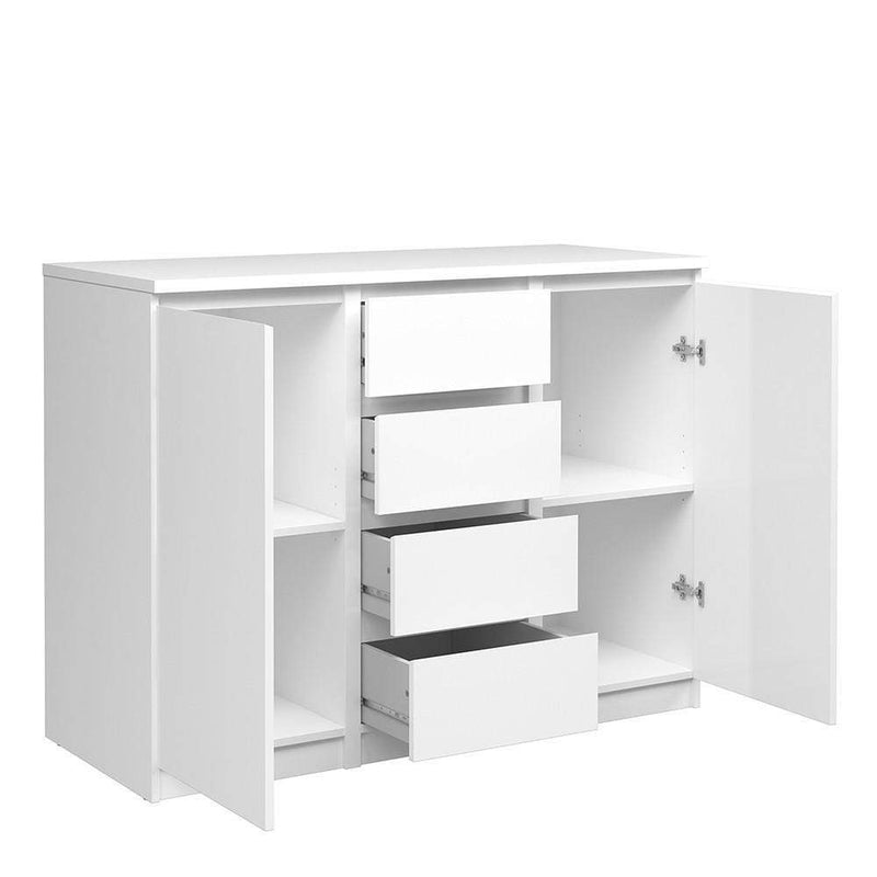 FTG Sideboard Naia Sideboard - 4 Drawers 2 Doors in White High Gloss Bed Kings