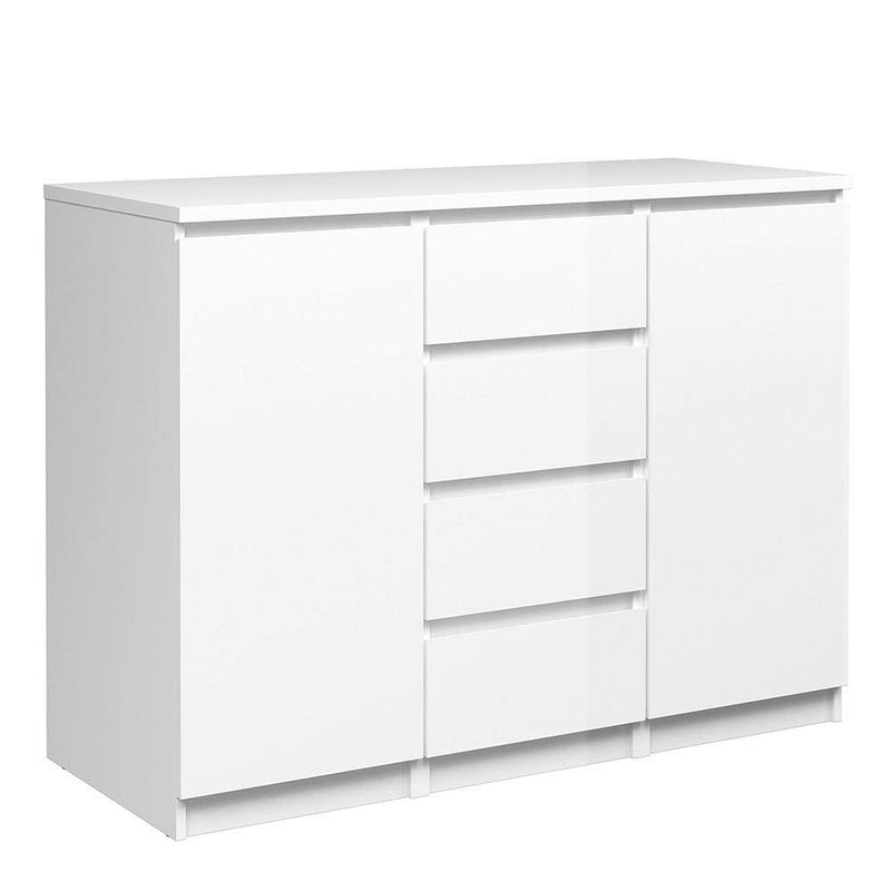 FTG Sideboard Naia Sideboard - 4 Drawers 2 Doors in White High Gloss Bed Kings