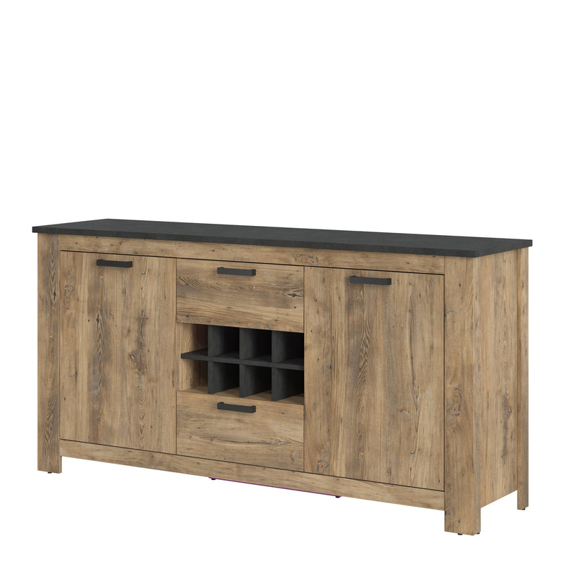 FTG Sideboard Rapallo - Rapallo 2 door 2 drawer sideboard with wine rack in Chestnut and Matera Grey Bed Kings
