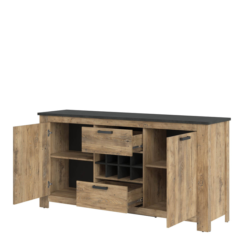FTG Sideboard Rapallo - Rapallo 2 door 2 drawer sideboard with wine rack in Chestnut and Matera Grey Bed Kings