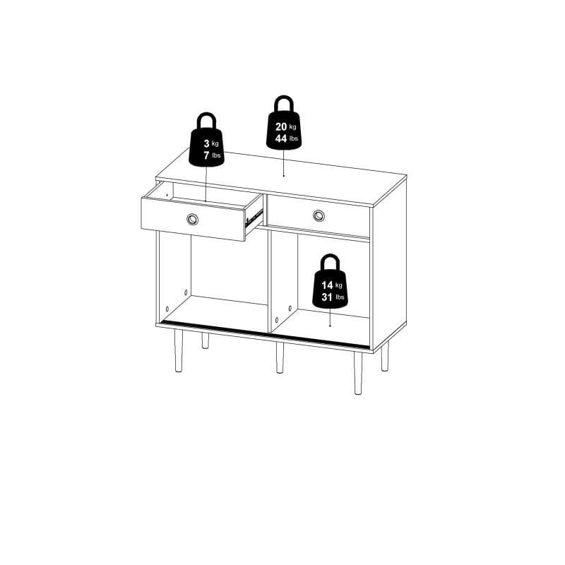 FTG Sideboard Rome Sideboard 2 Sliding Doors + 2 Drawers in Jackson Hickory Oak with Matt White Bed Kings