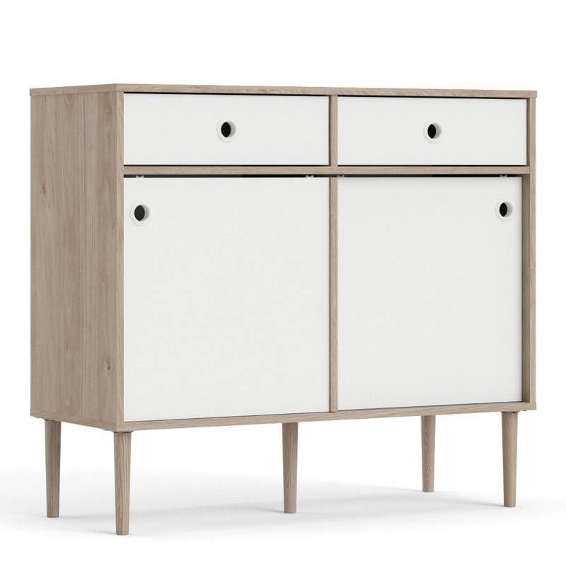 FTG Sideboard Rome Sideboard 2 Sliding Doors + 2 Drawers in Jackson Hickory Oak with Matt White Bed Kings