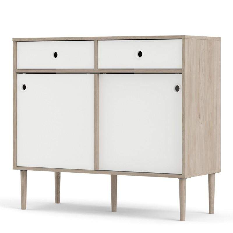 FTG Sideboard Rome Sideboard 2 Sliding Doors + 2 Drawers in Jackson Hickory Oak with Matt White Bed Kings