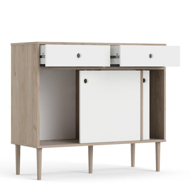 FTG Sideboard Rome Sideboard 2 Sliding Doors + 2 Drawers in Jackson Hickory Oak with Matt White Bed Kings