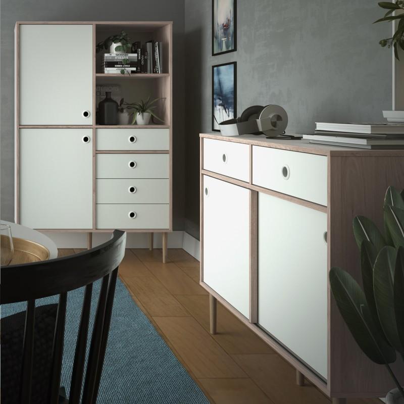 FTG Sideboard Rome Sideboard 2 Sliding Doors + 2 Drawers in Jackson Hickory Oak with Matt White Bed Kings