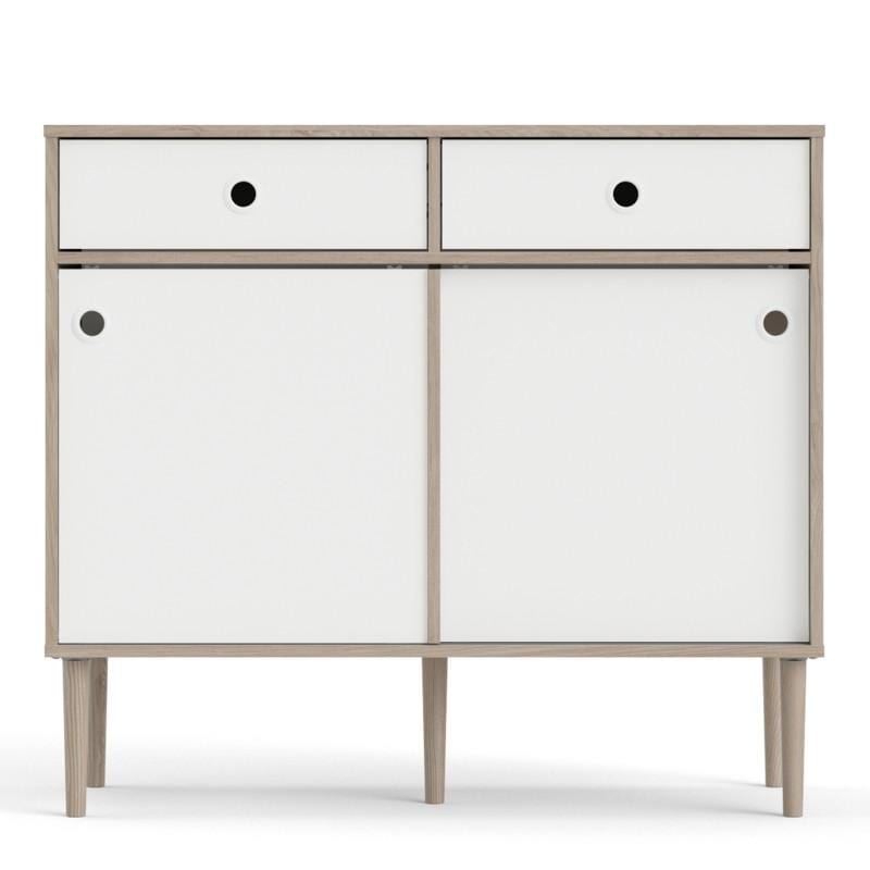 FTG Sideboard Rome Sideboard 2 Sliding Doors + 2 Drawers in Jackson Hickory Oak with Matt White Bed Kings