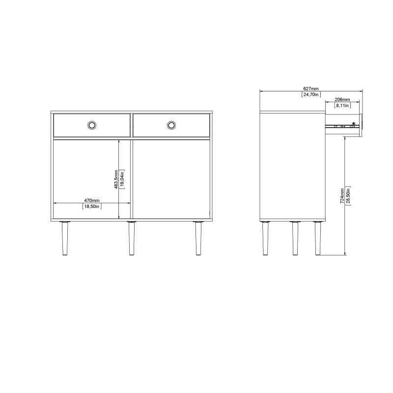 FTG Sideboard Rome Sideboard 2 Sliding Doors + 2 Drawers in Jackson Hickory Oak with Matt White Bed Kings