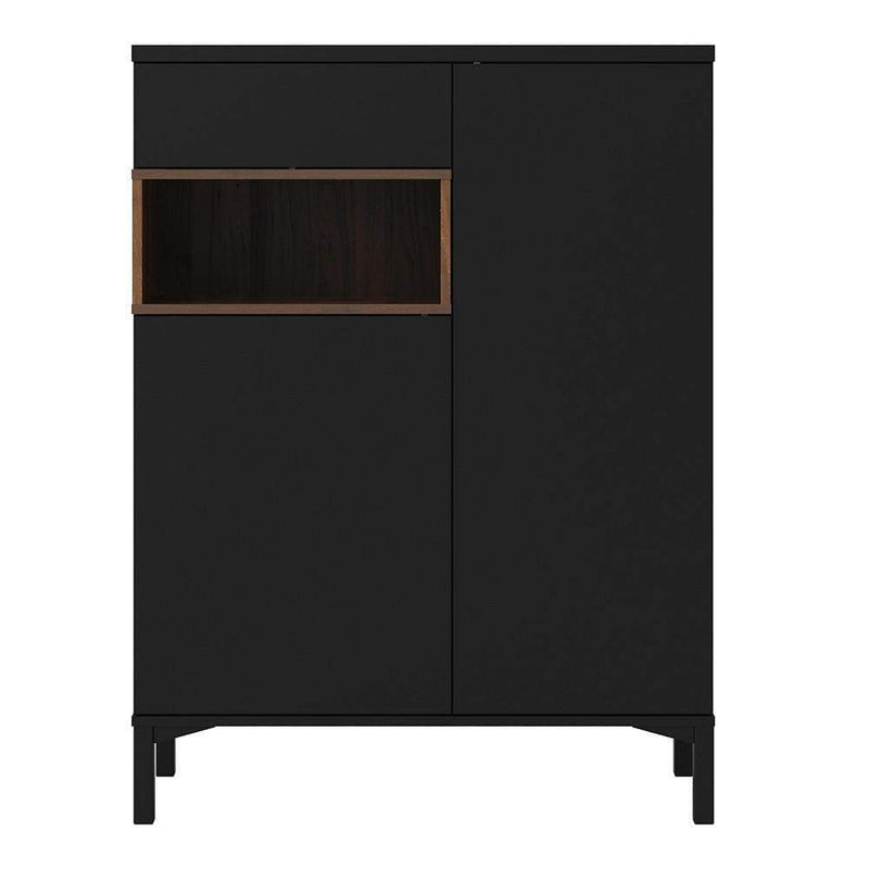 FTG Sideboard Roomers Sideboard 2 Drawers 1 Door in Black and Walnut Bed Kings