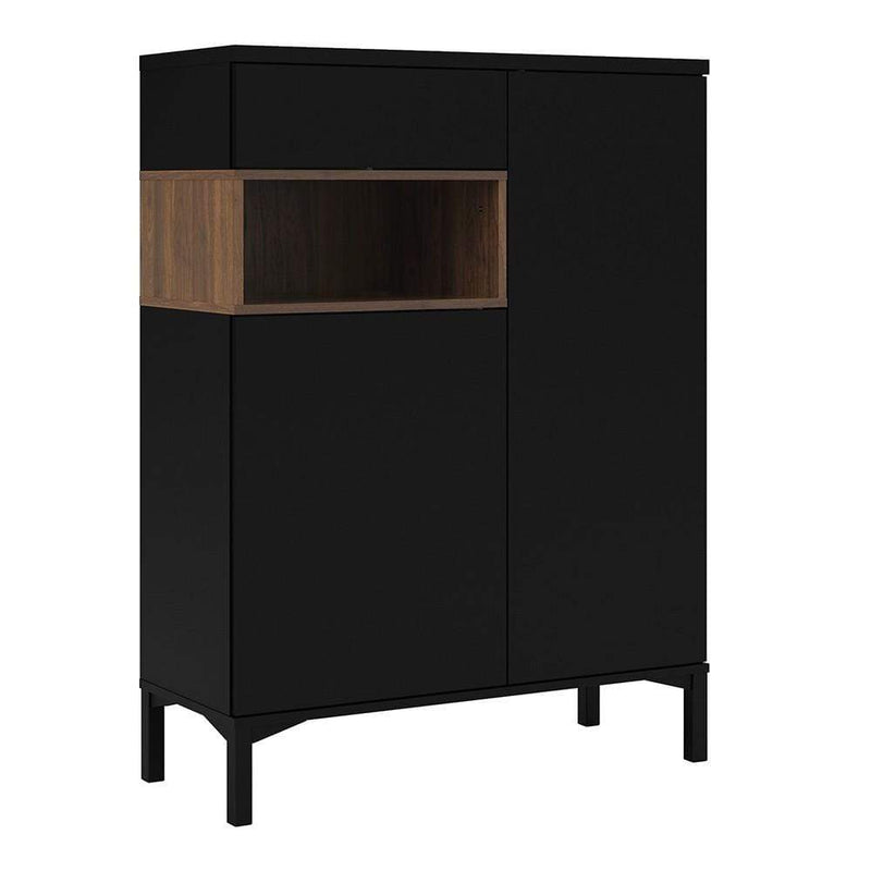 FTG Sideboard Roomers Sideboard 2 Drawers 1 Door in Black and Walnut Bed Kings