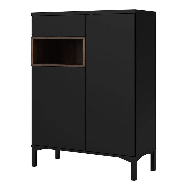 FTG Sideboard Roomers Sideboard 2 Drawers 1 Door in Black and Walnut Bed Kings