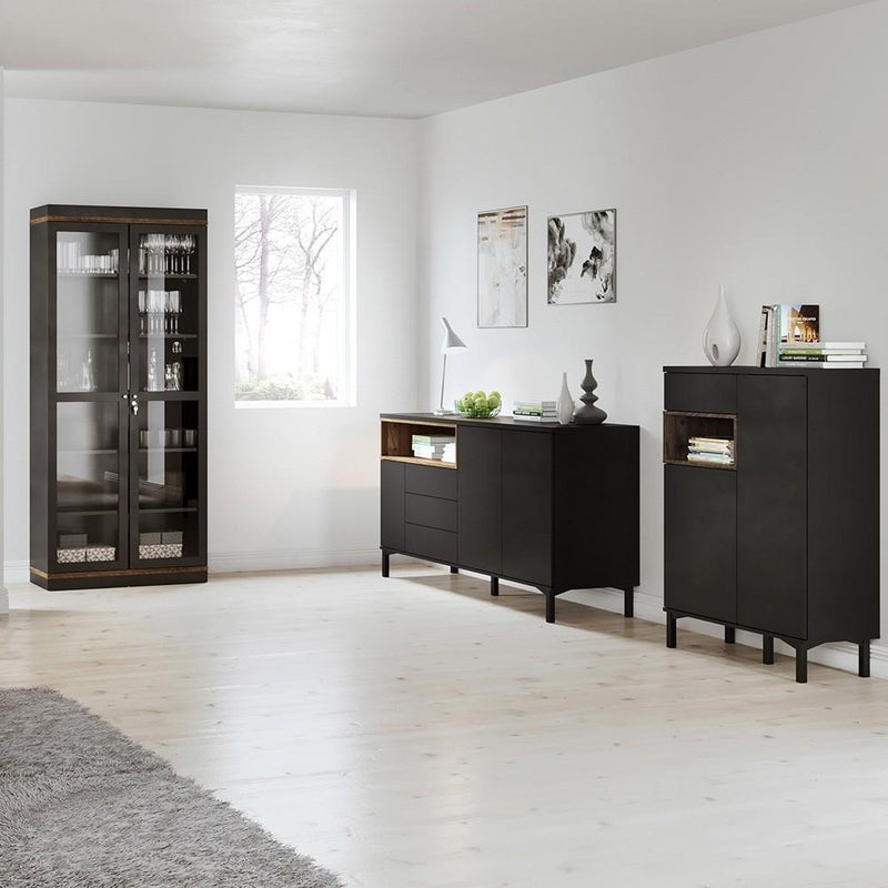 FTG Sideboard Roomers Sideboard 2 Drawers 1 Door in Black and Walnut Bed Kings