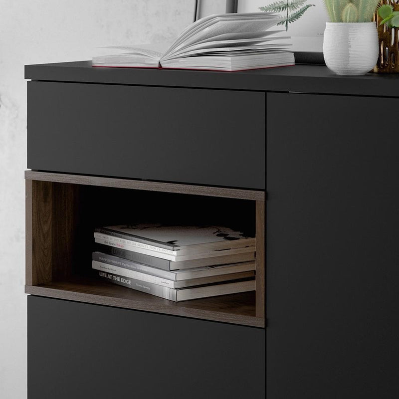FTG Sideboard Roomers Sideboard 2 Drawers 1 Door in Black and Walnut Bed Kings