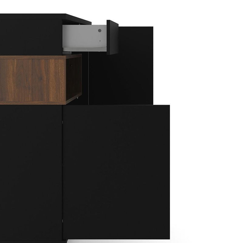 FTG Sideboard Roomers Sideboard 2 Drawers 1 Door in Black and Walnut Bed Kings