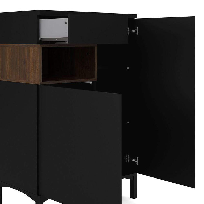 FTG Sideboard Roomers Sideboard 2 Drawers 1 Door in Black and Walnut Bed Kings