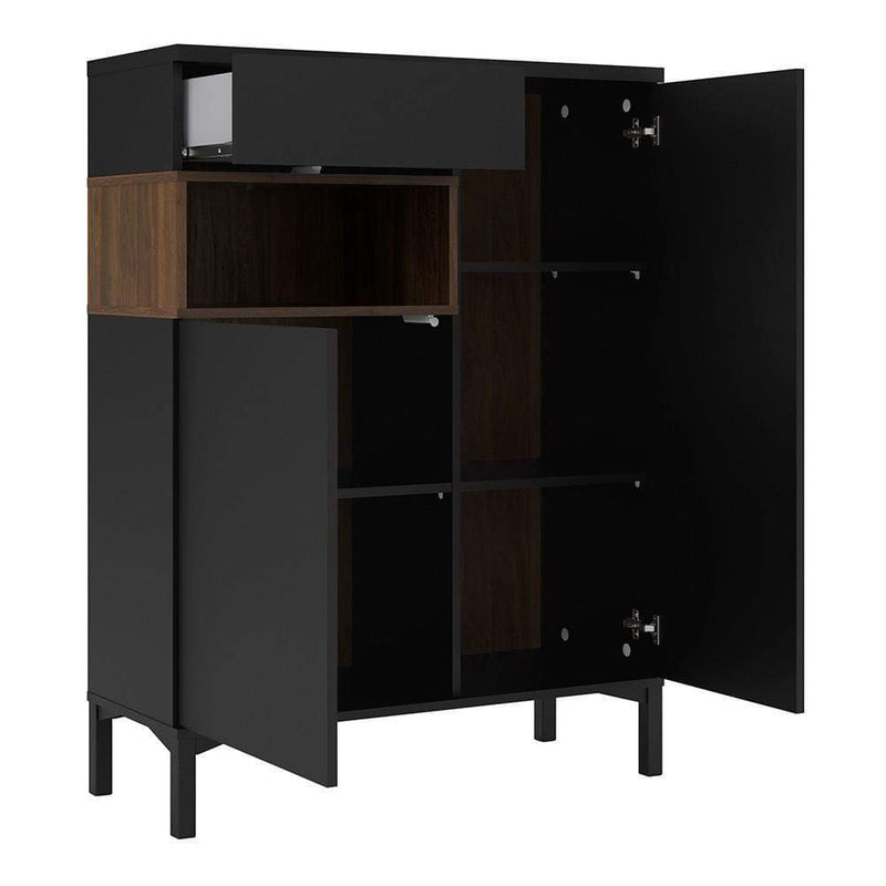 FTG Sideboard Roomers Sideboard 2 Drawers 1 Door in Black and Walnut Bed Kings