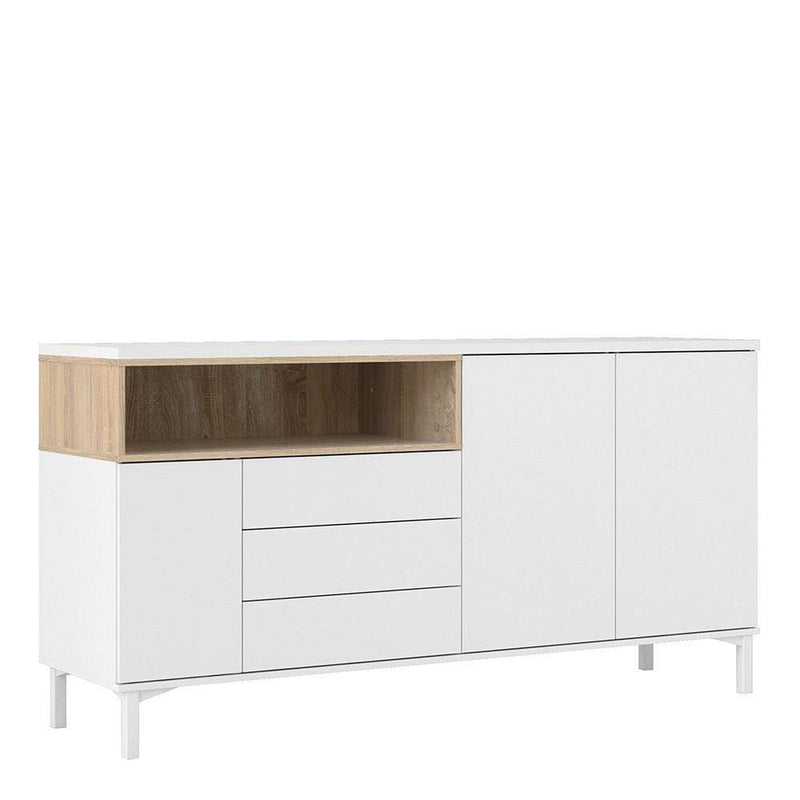 FTG Sideboard Roomers Sideboard 3 Drawers 3 Doors in White and Oak Bed Kings