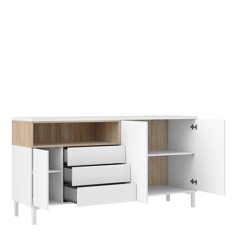 FTG Sideboard Roomers Sideboard 3 Drawers 3 Doors in White and Oak Bed Kings