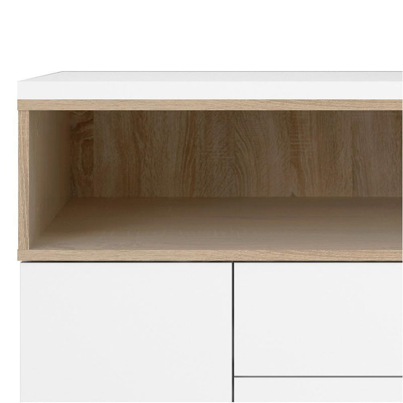 FTG Sideboard Roomers Sideboard 3 Drawers 3 Doors in White and Oak Bed Kings