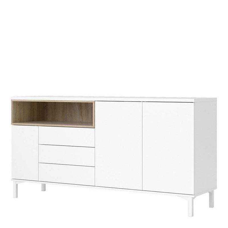 FTG Sideboard Roomers Sideboard 3 Drawers 3 Doors in White and Oak Bed Kings