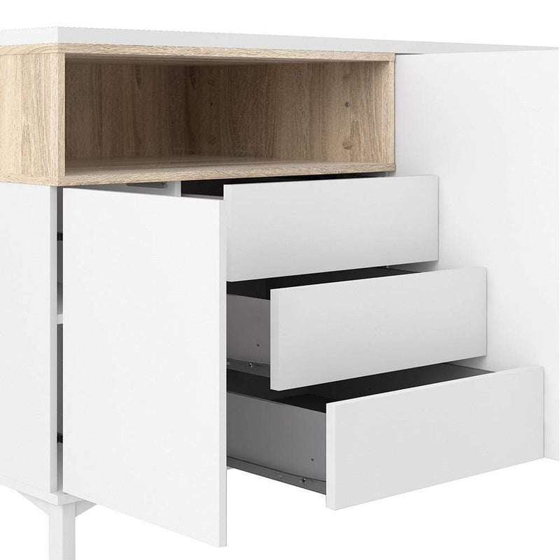 FTG Sideboard Roomers Sideboard 3 Drawers 3 Doors in White and Oak Bed Kings