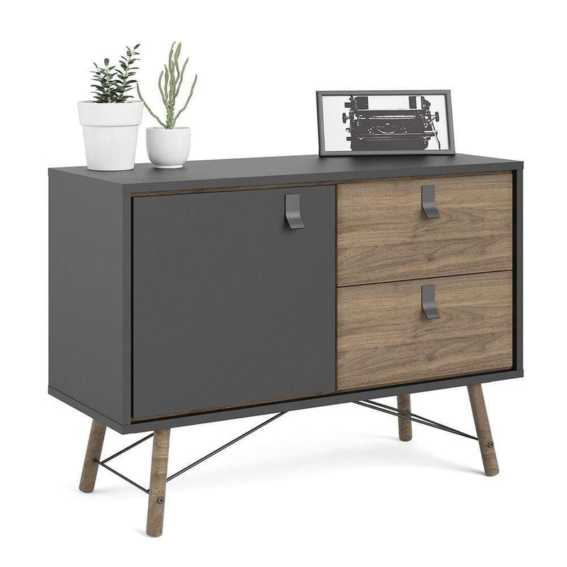 FTG Sideboard Ry Sideboard with 1 door + 2 drawers Matt Black Walnut Bed Kings